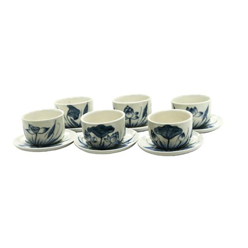 Tách trà & dĩa gốm Bát Tràng (bộ 6 cái)